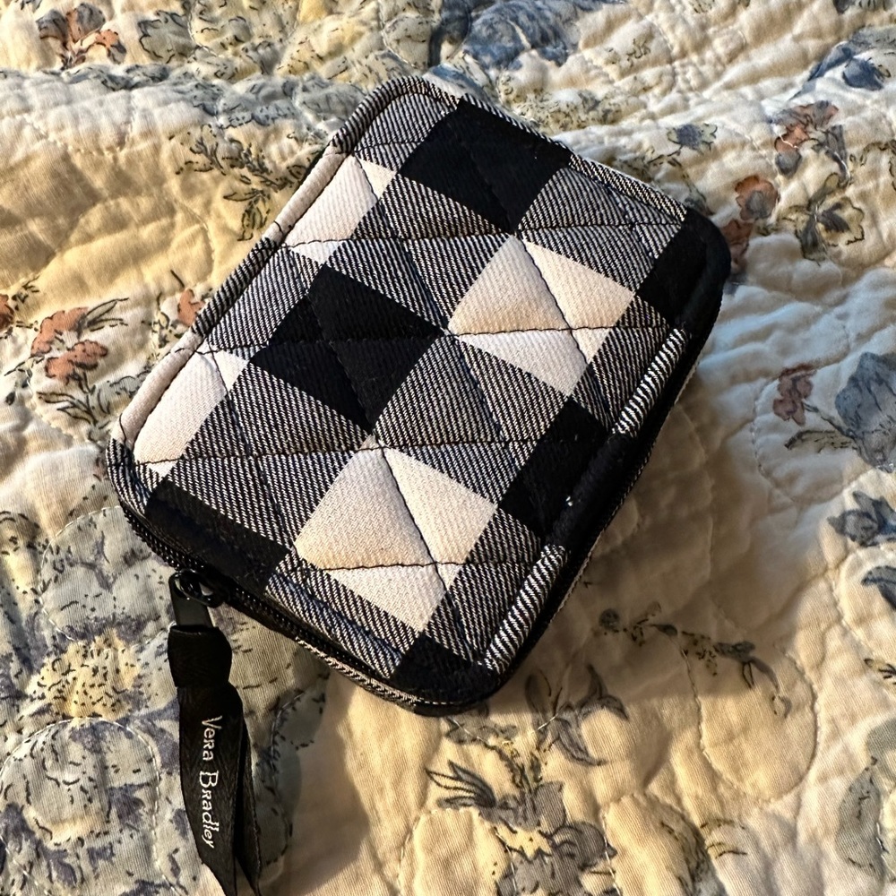 Vera Bradley pill box. Black and white plaid.